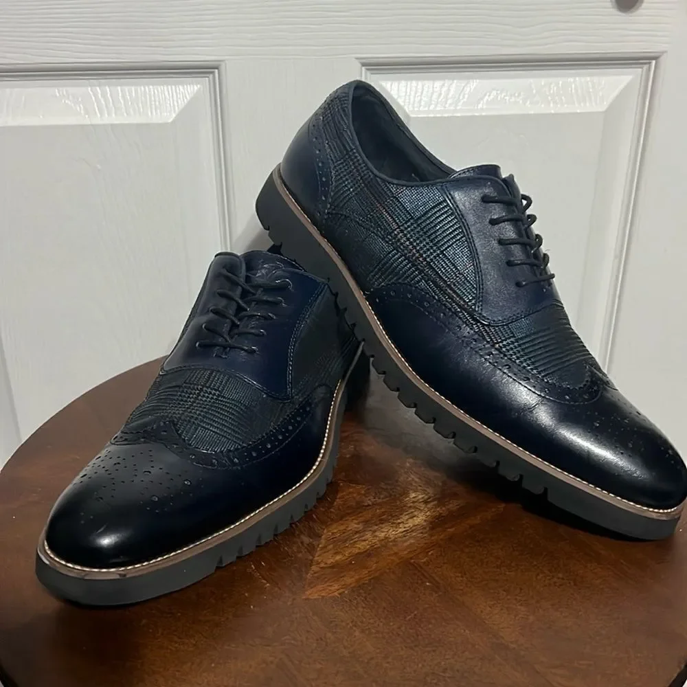 🔥🔥 STACY ADAMS  Baxley Oxford Derby Wingtip Shoes - Ink Blue - Sz‎ 13M - EUC